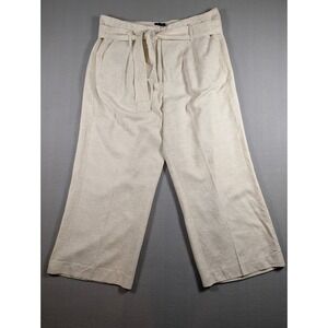 Ann Taylor Womens 12 Linen Blend Wide Leg Crop Pants Cream Belted High Rise
